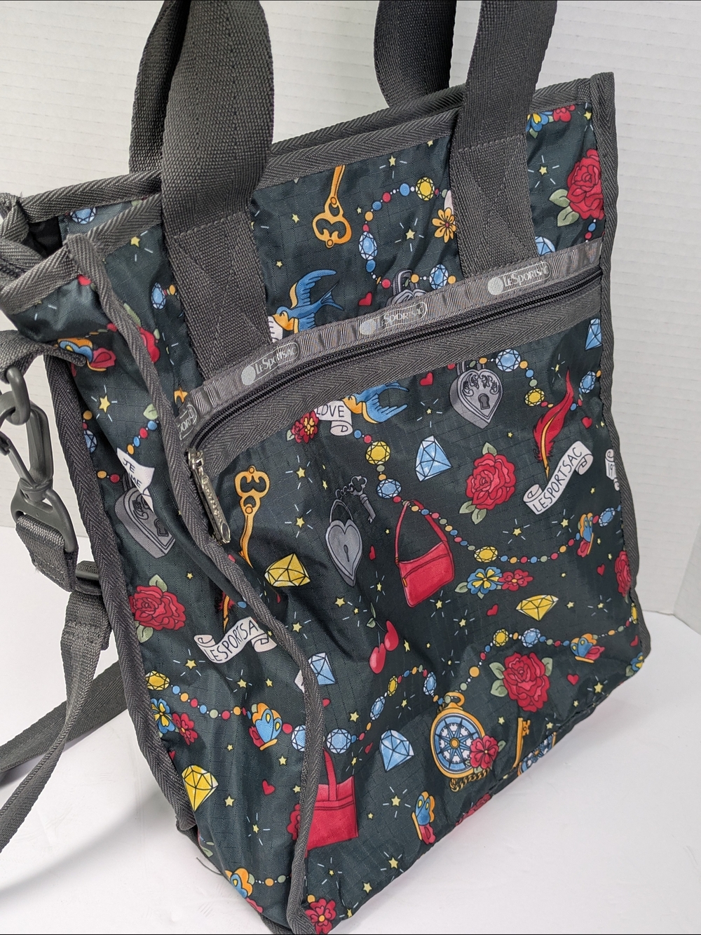 LeSportsac Black Floral & Icon Print Crossbody Tote Bag